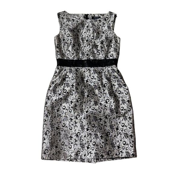 Tahari Arthur S. Levine 4P Petite Sleeveless Metallic Floral Dress Black & Silve - Picture 3 of 9